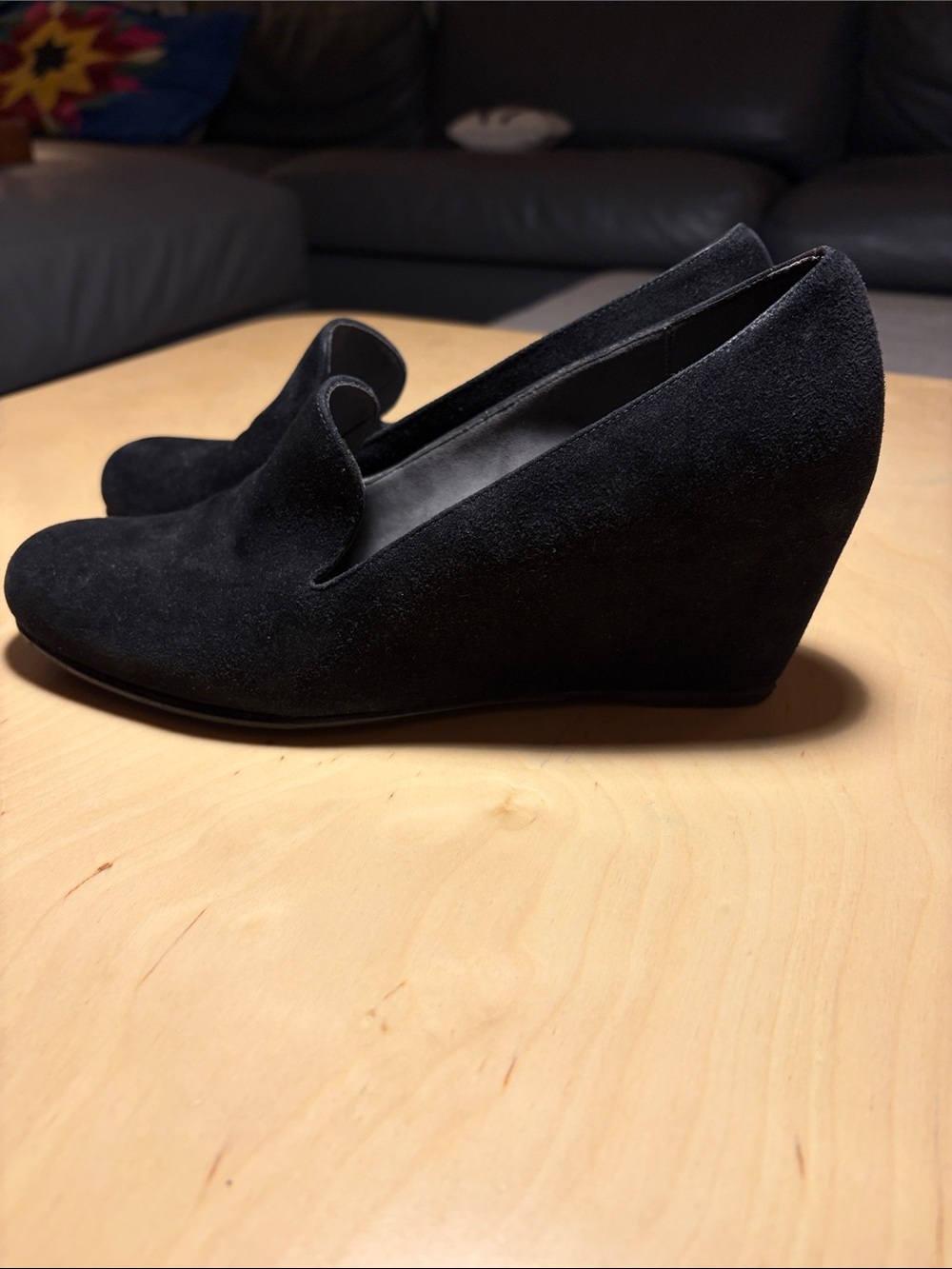 Stuart Weitzman Black Suede Wedge Loafer - Size 8